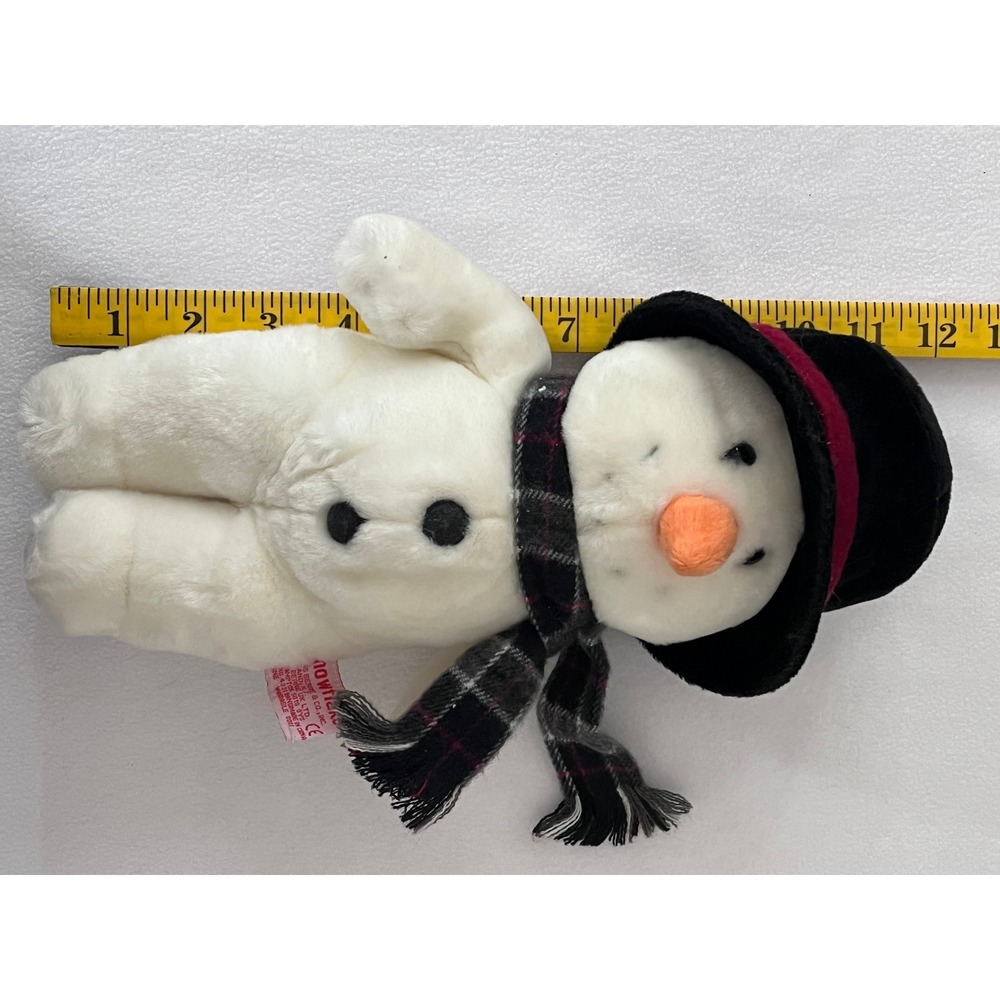 Russ Berrie Snowflake Snowman VTG Plush 4831 Black Top Hat Plaid Scarf 10.5 inch - Picture 5 of 6